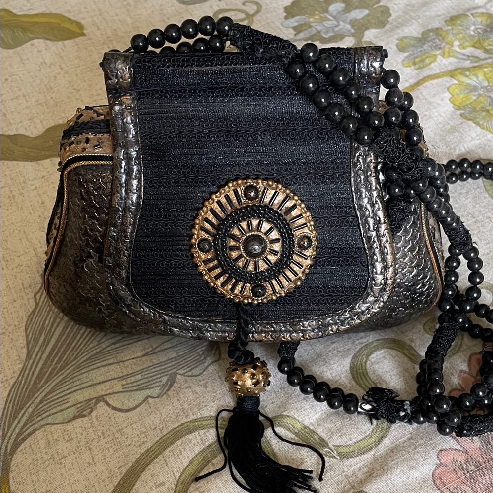 Elegant Vintage Mary Frances Black and Gold Women's Bag